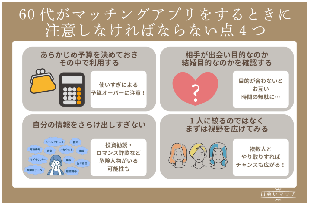 60代がマッチングアプリをするときに注意しなければならない点4つ